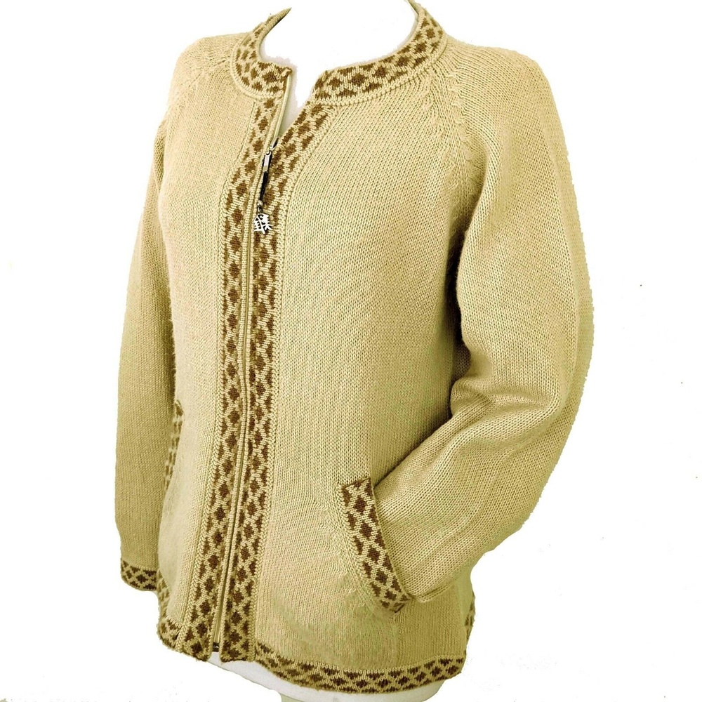 The Alpaca Connection Size SM Handmade Peru Tan Full Zip Cardigan Sweater